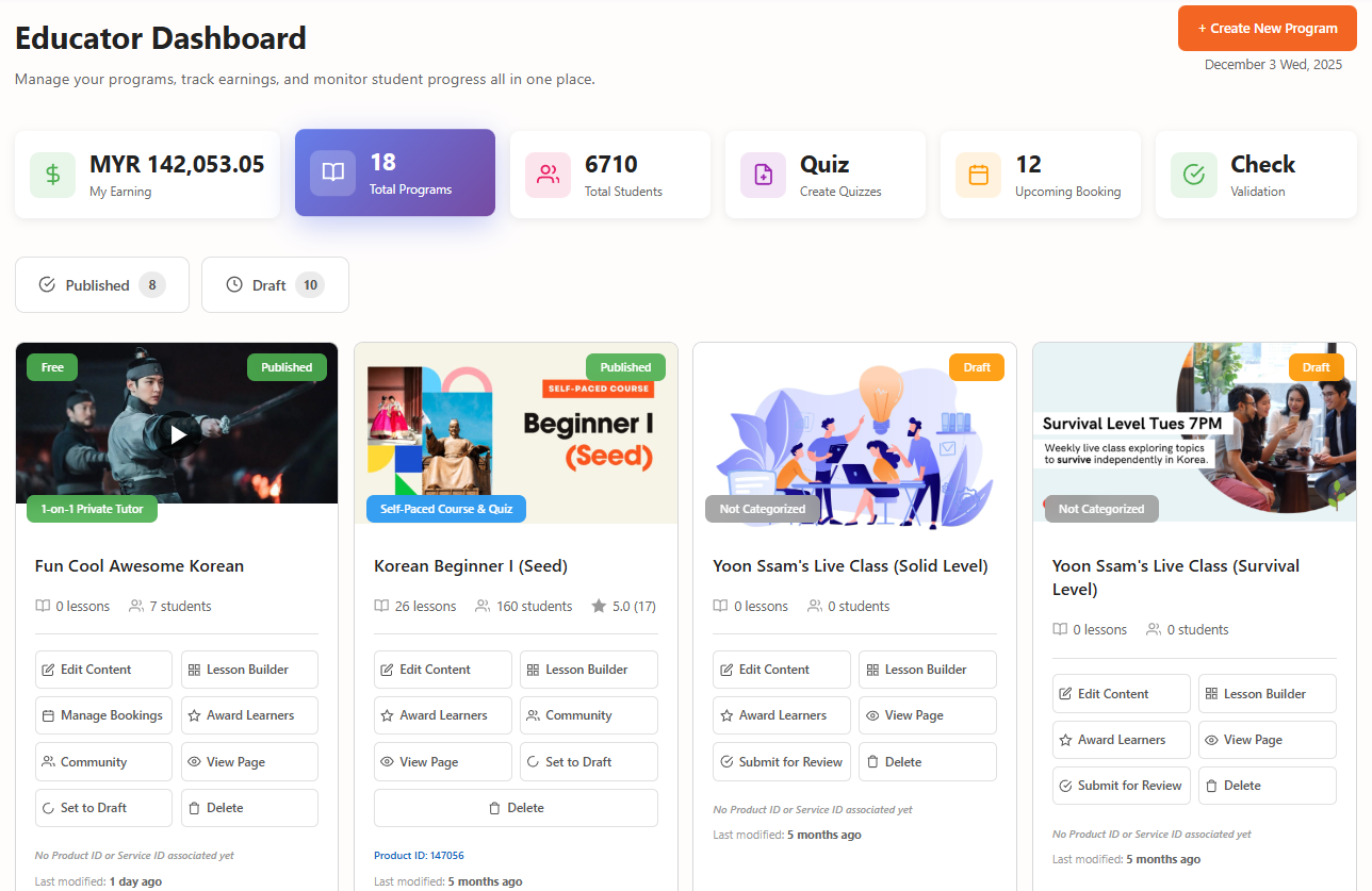 Your Programs Dashboard